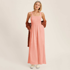 Women Clothes Manufacturer Factory Supplier Pink Shirred Bodice Romper Summer Beach Wear